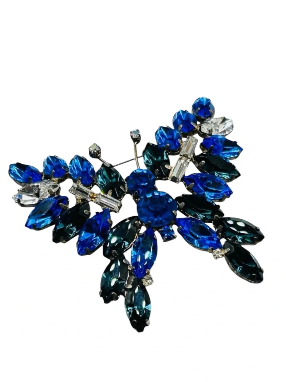Huge Vintage Rhinestone Butterfly Brooch Sapphire and Montana Blue